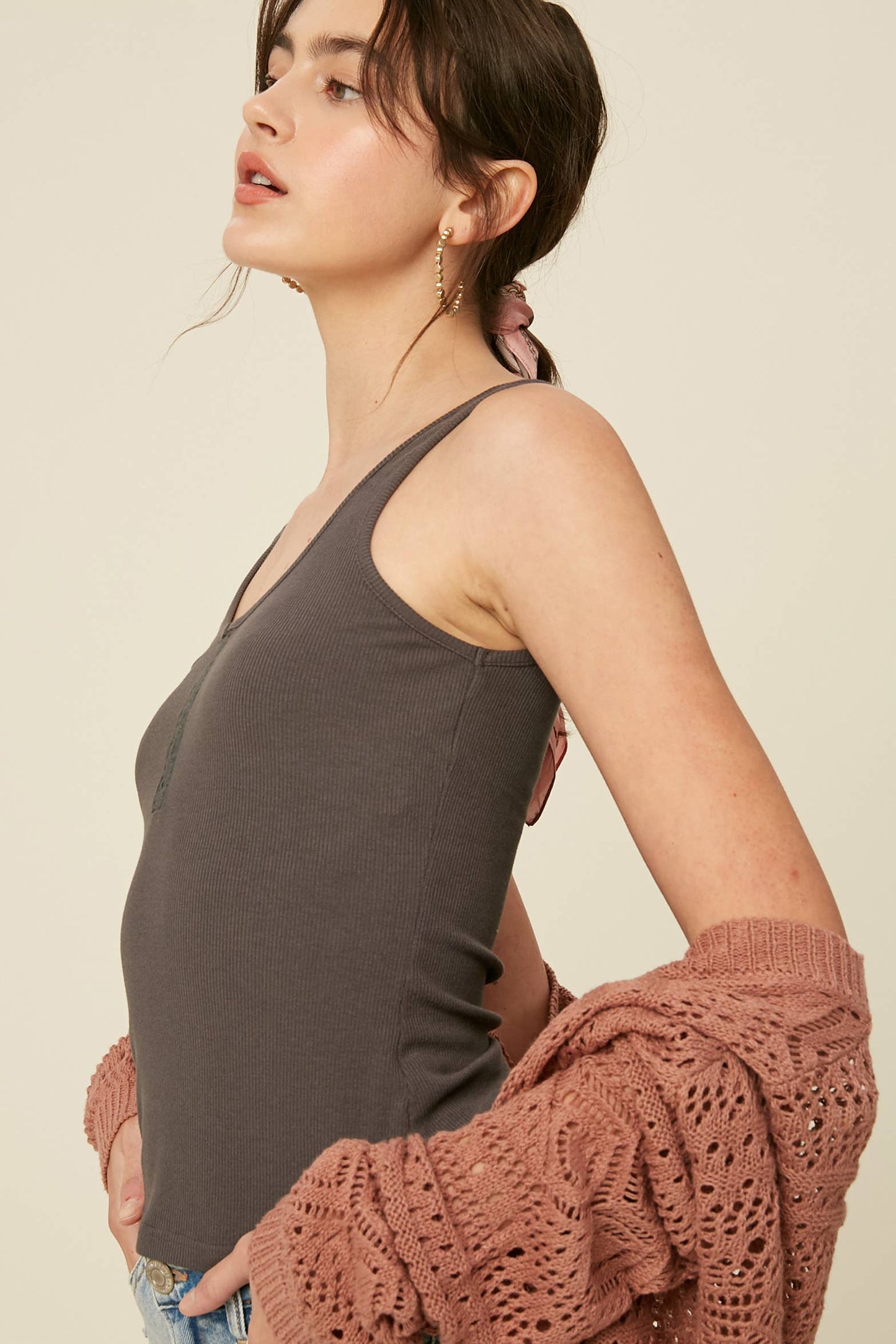 Ribbed Henley Tank Top