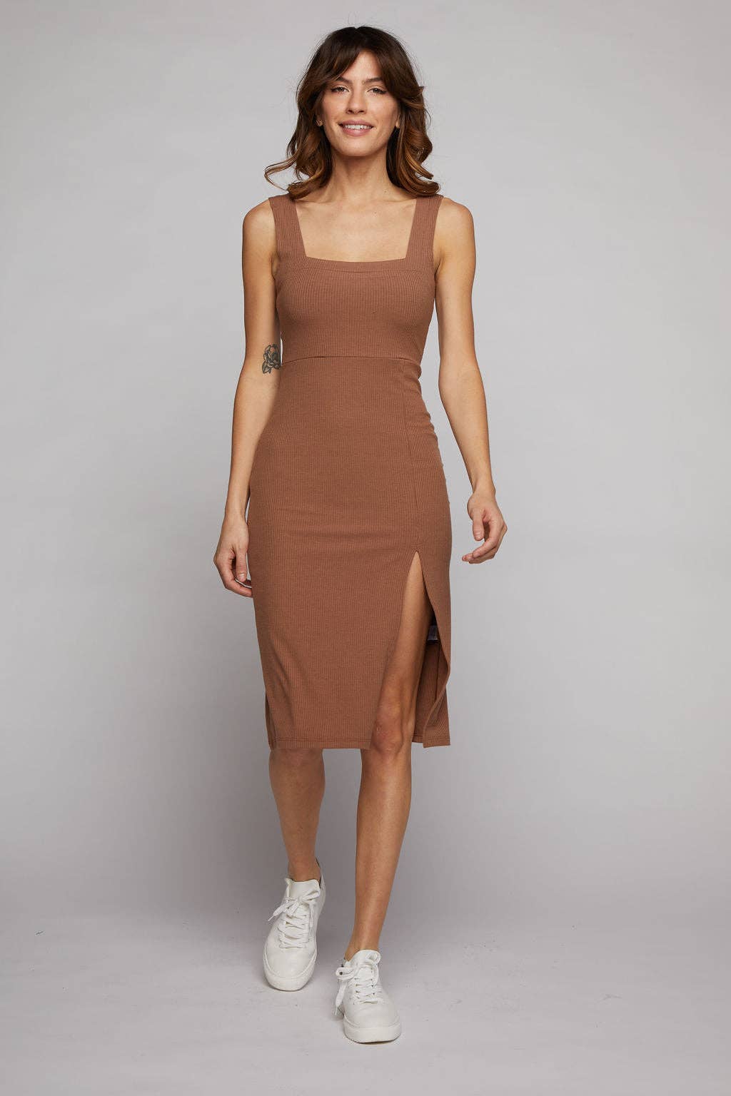 Square Neck Dress with High Slit