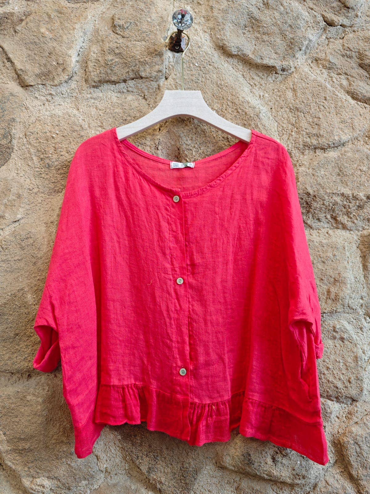 Ruffle 3/4 Sleeve Italian Linen Blouse