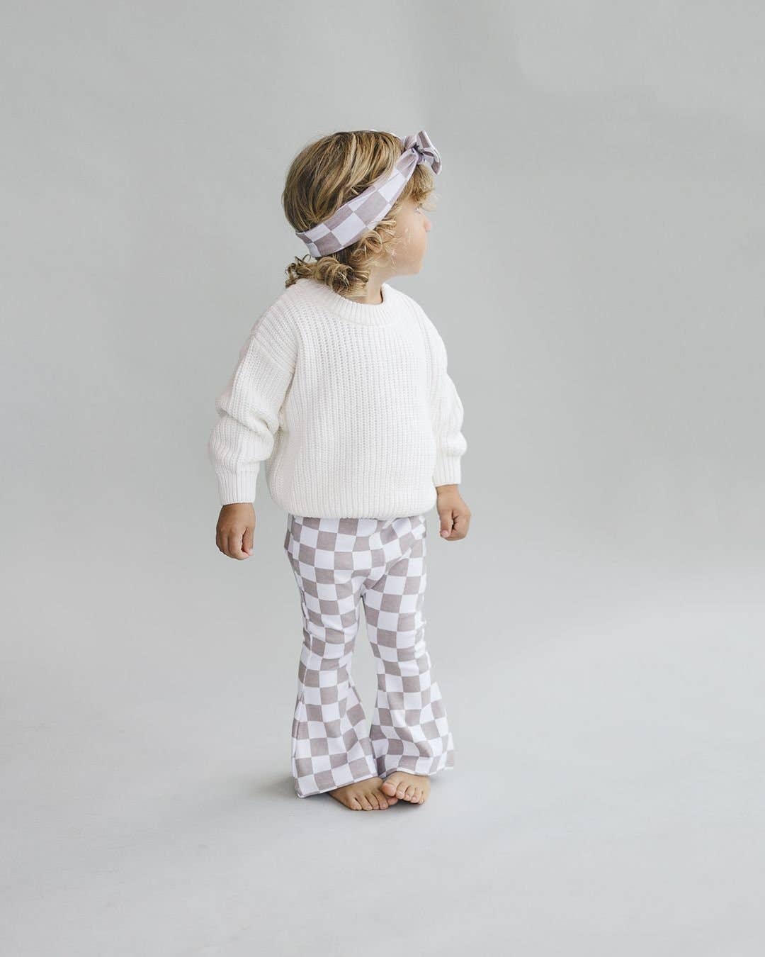Checkered Flare Kids Pants - Grey