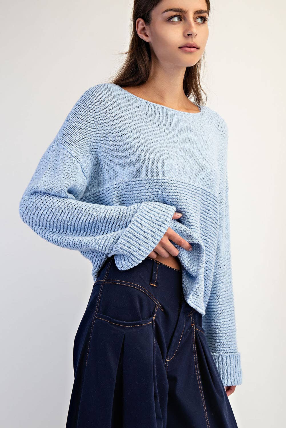 Textured Boat Neck Cotton Sweater
