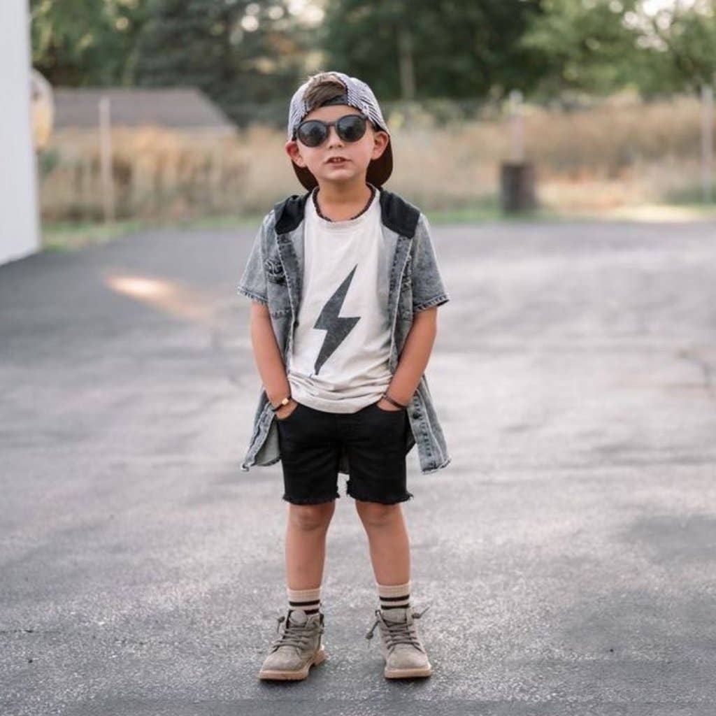 Boys Grey Lightening Spark Tee Shirt - USA Made