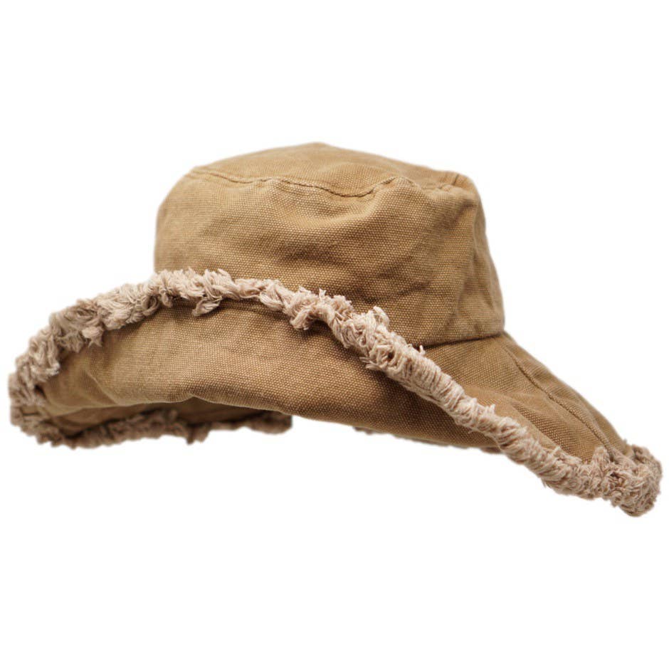 Wide Brim Heavy Cotton Twill Raw Edge Bucket Hat