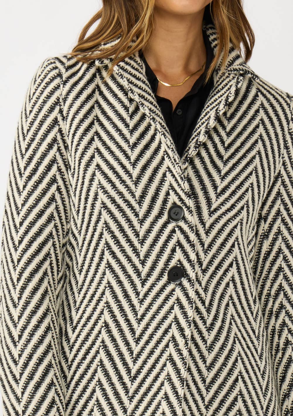 Chevron Notched Lapel Pea Coat