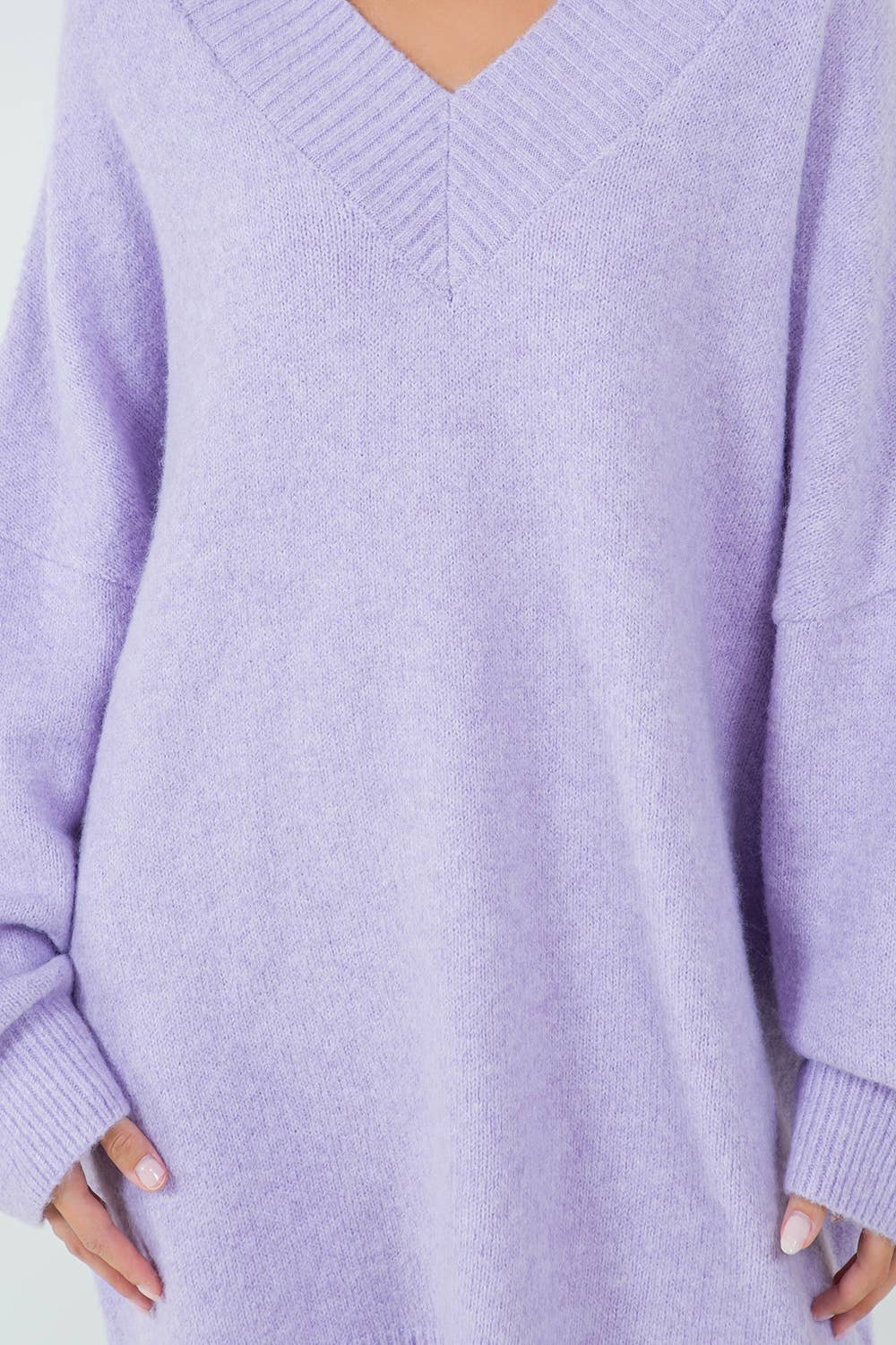 Oversized V-Neck Fuzzy Knitted Sweater