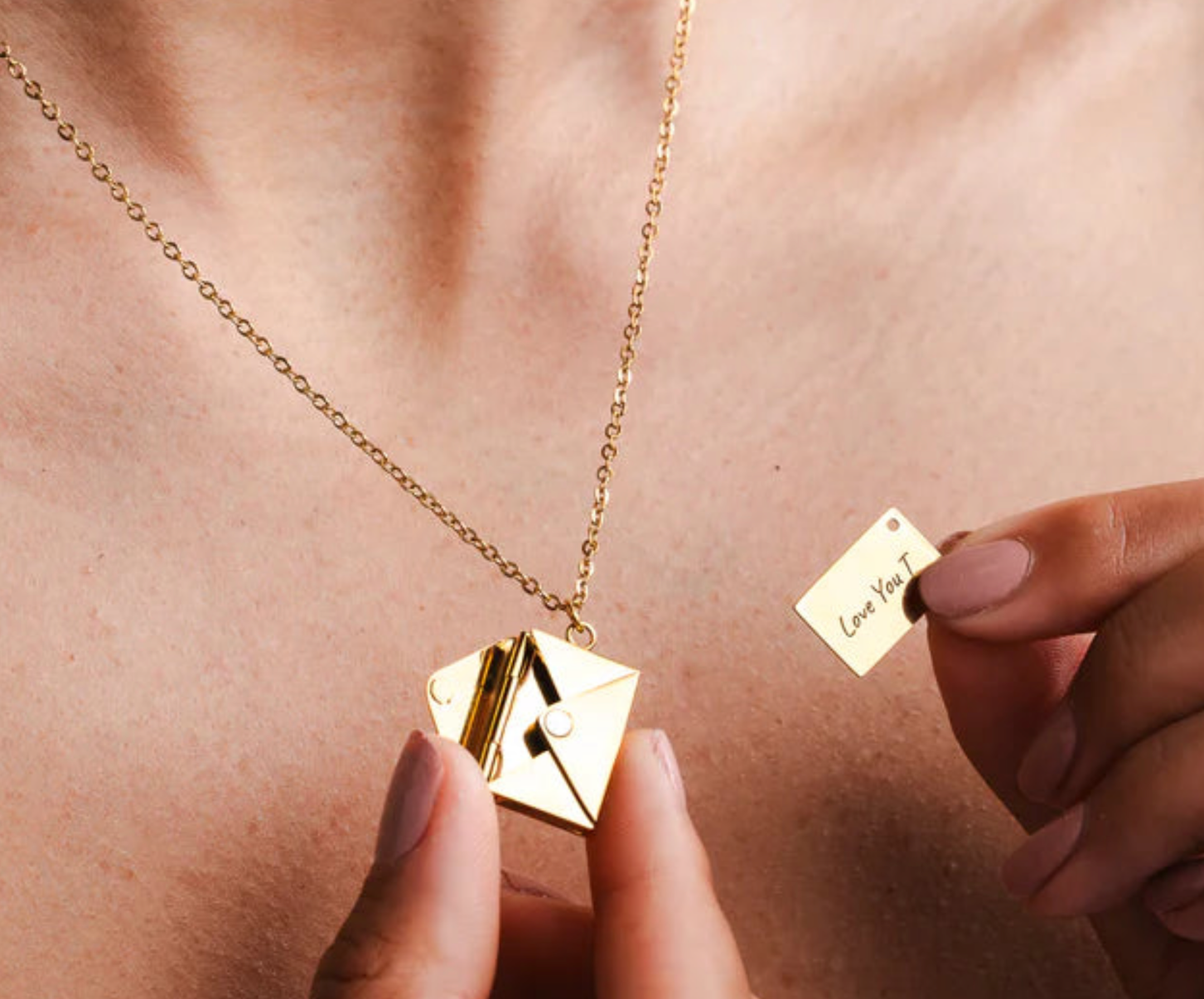 Love Letter 14K Gold Steel  Envelope and Letter necklace