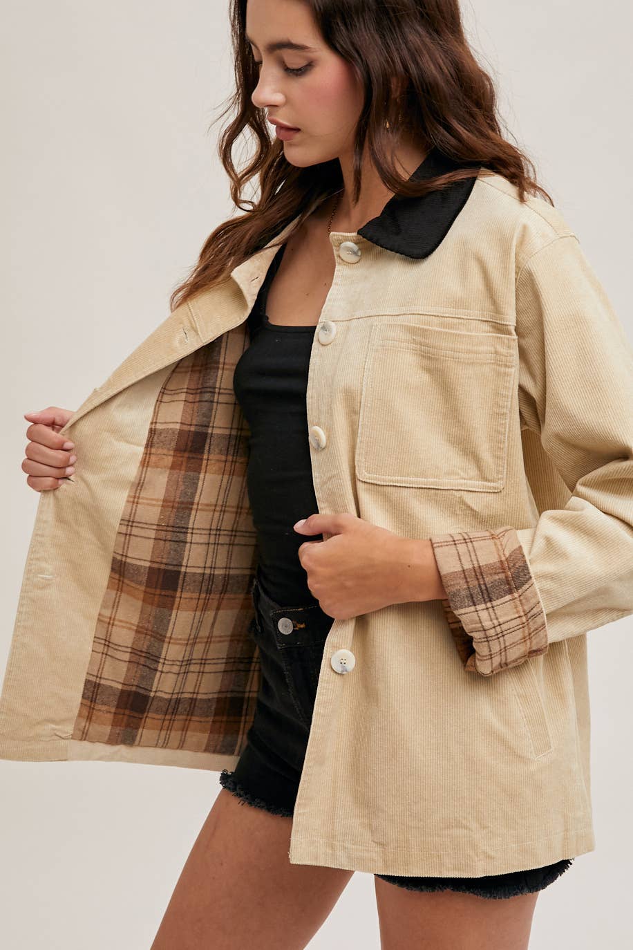 Corduroy Barn Jacket with Inner Plaid Lining