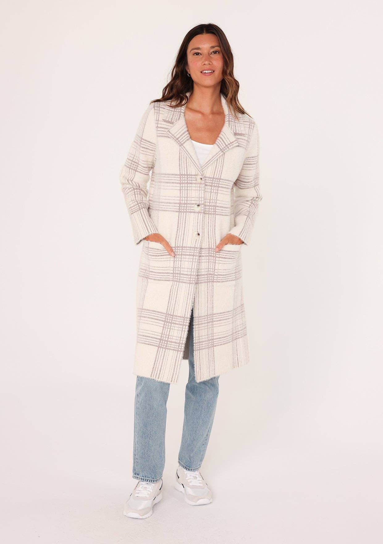 Long Fuzzy Plaid Collared Coatigan - SAUVAGE ZSA™