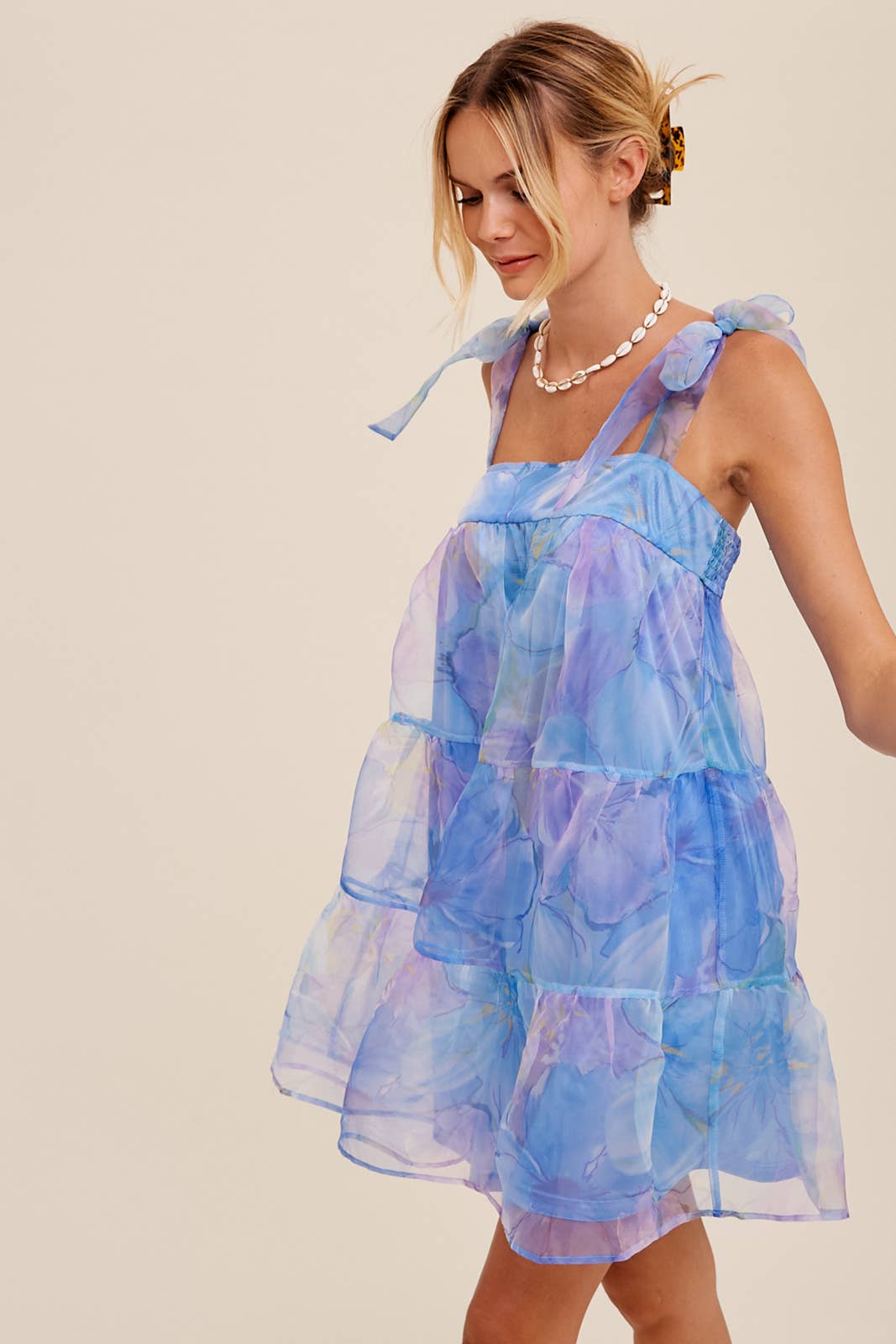 Watercolor Floral Organza Mini Dress