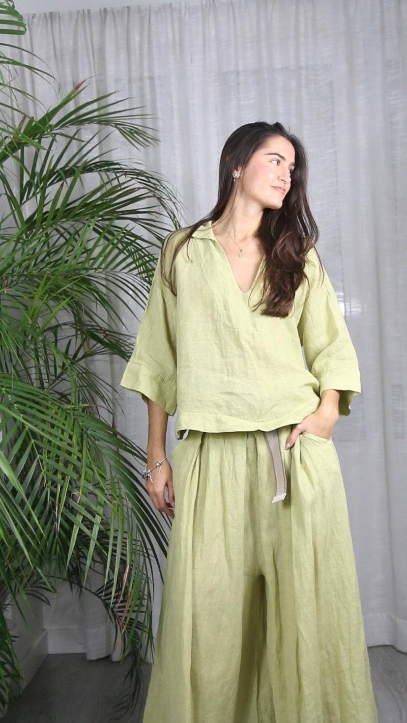 100% Linen Collar Blouse