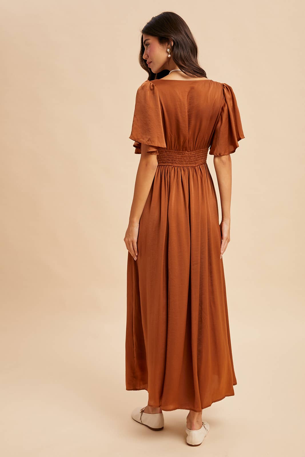 Washed Red Satin Lace Maxi Dress