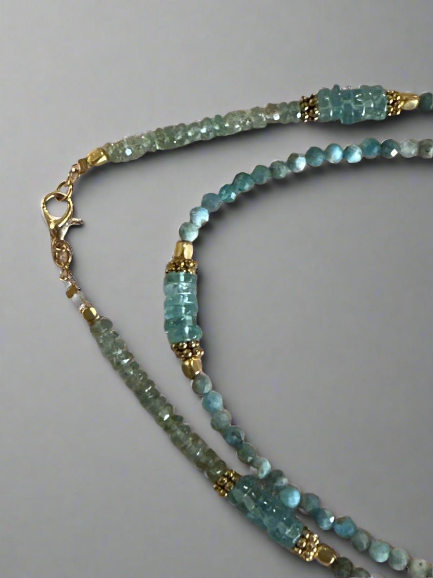 Blue Aquamarine Beaded Long Parisienne Necklace