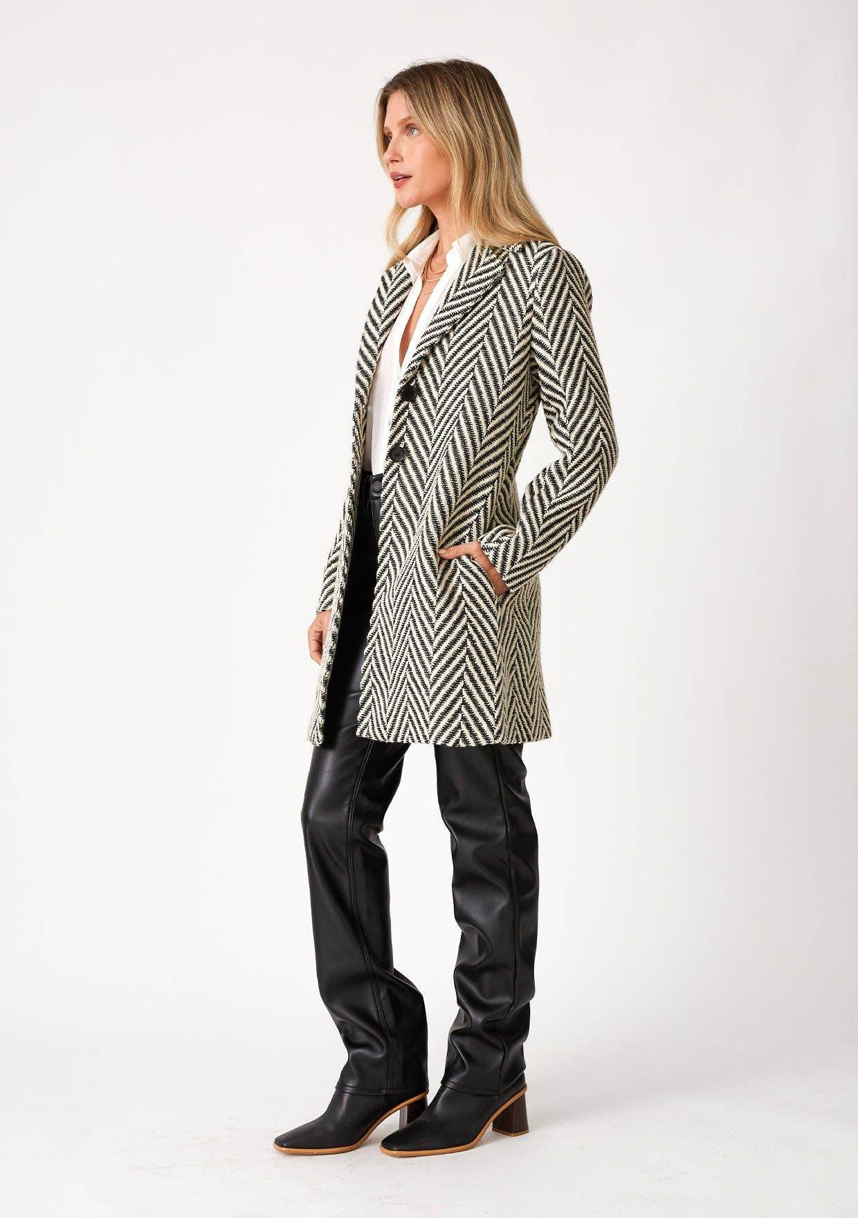 Chevron Notched Lapel Long Sleeve Coat - SAUVAGE ZSA™