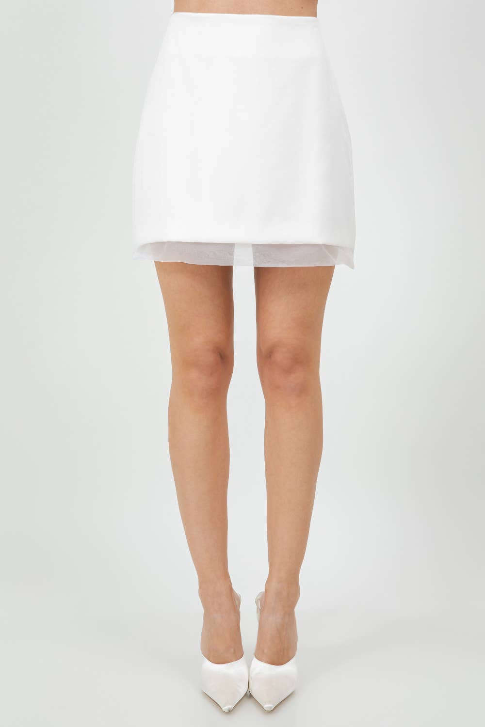 Woven White Organza Mini Skirt