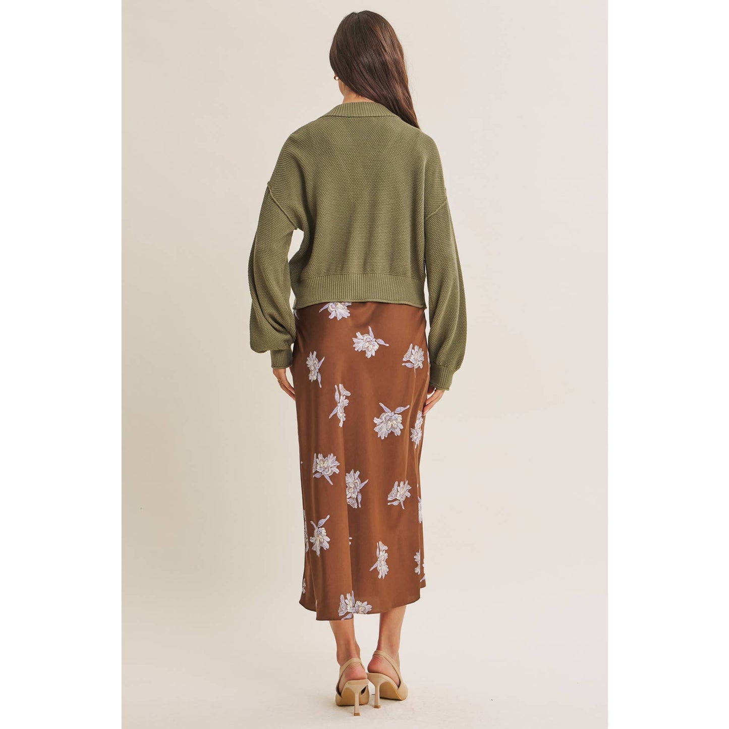 Date Night Satin Floral Midi Skirt