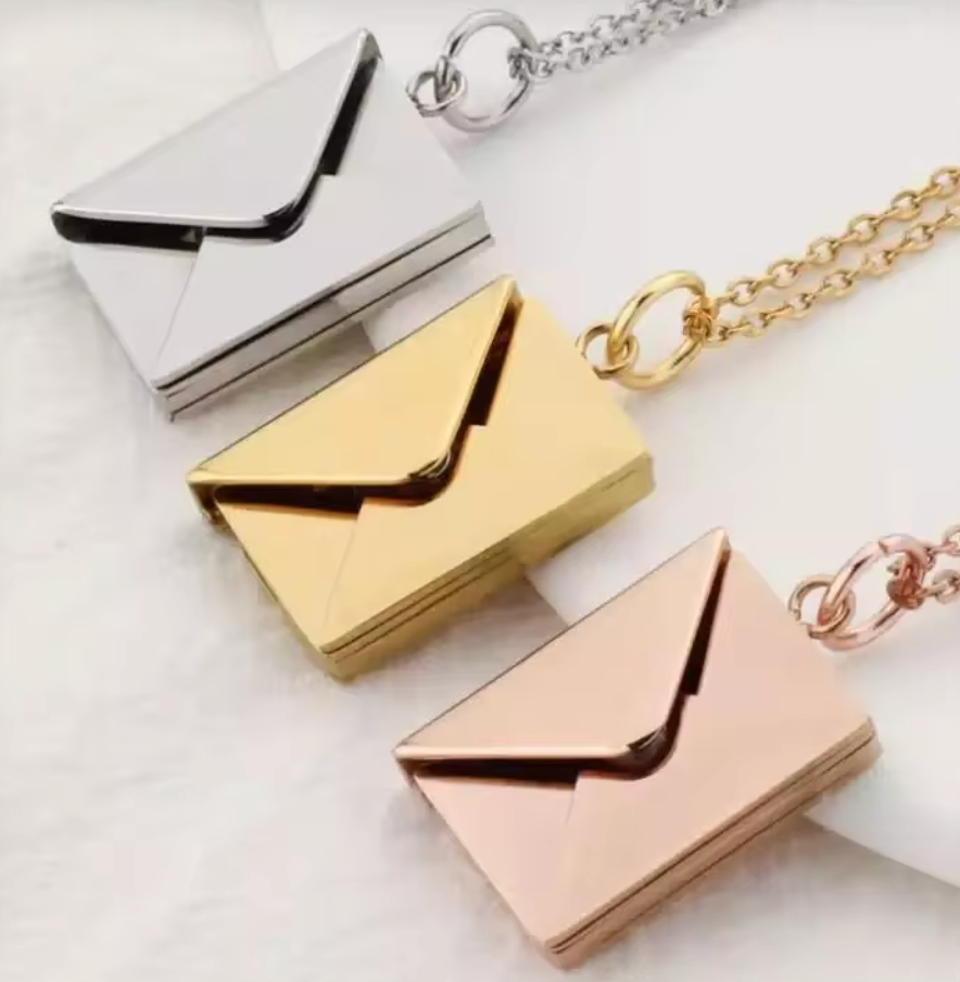 Love Letter 14K Gold Steel  Envelope and Letter necklace