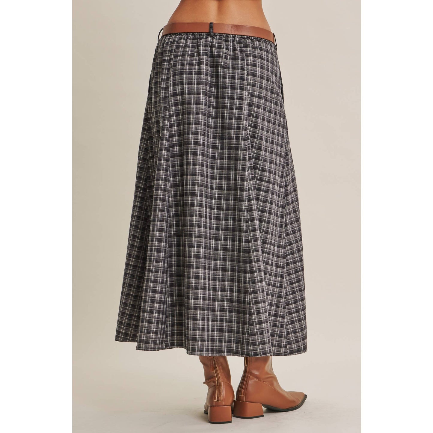 Heritage Plaid Flare Maxi Skirt with Belt