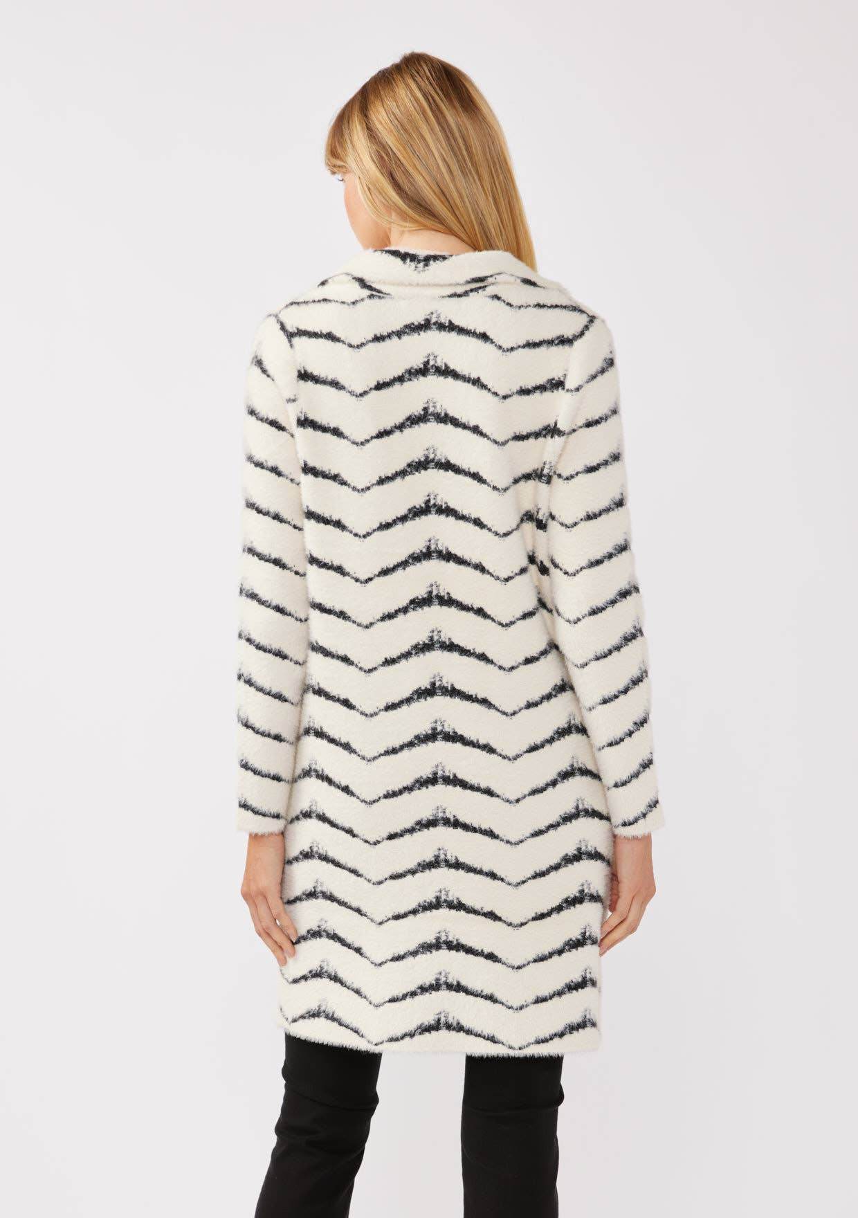 Fuzzy Chevron Jacquard Button Front Cardigan - SAUVAGE ZSA™