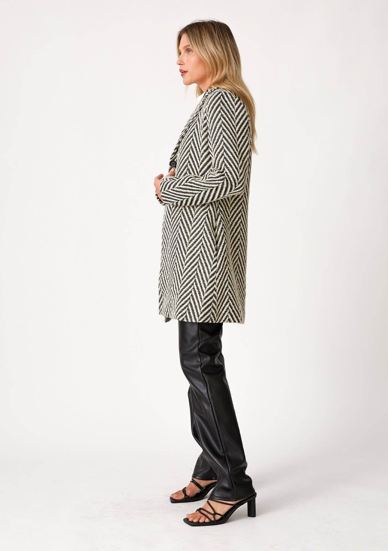 Chevron Notched Lapel Long Sleeve Coat - SAUVAGE ZSA™