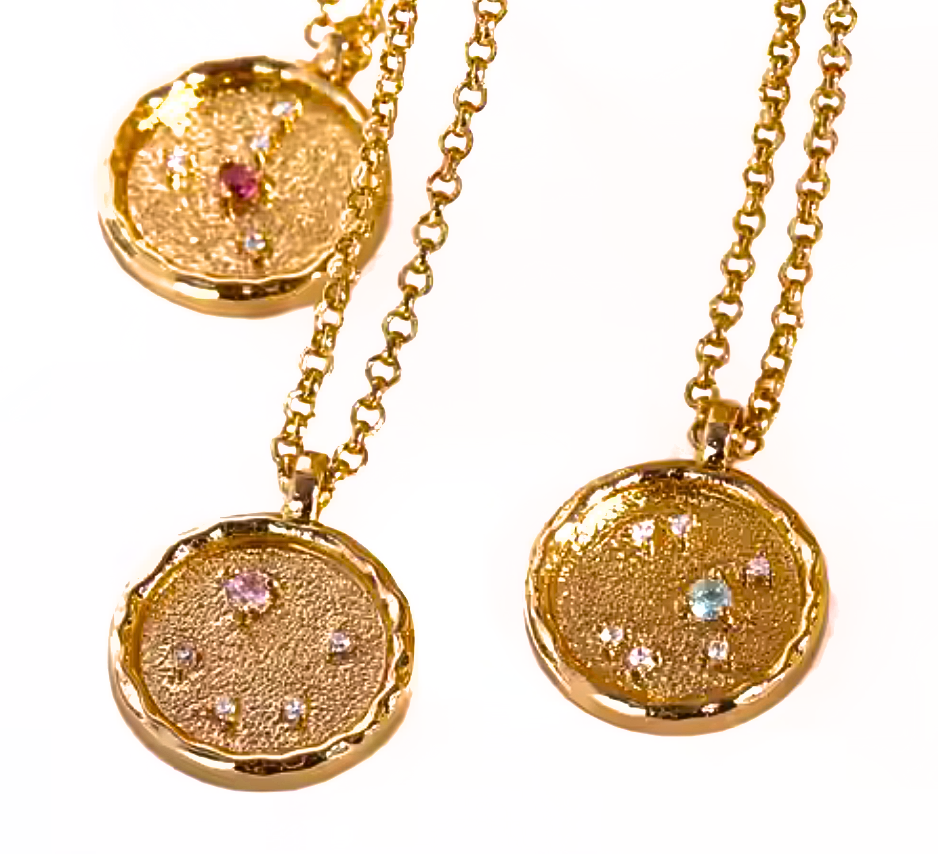 Celestial Zodiac Coin and CZ Necklaces - 14K gold - Birthday Gift