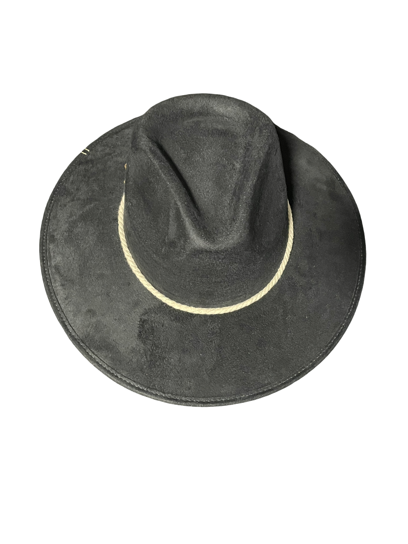 Vegan Suede Cowboy Hat with Vintage Horse Pin & Coastal Rope Band