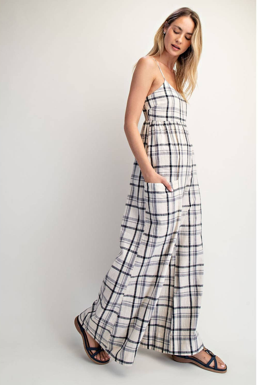 Gingham Checkered Wide-leg Onesie - Boho Jumpsuit