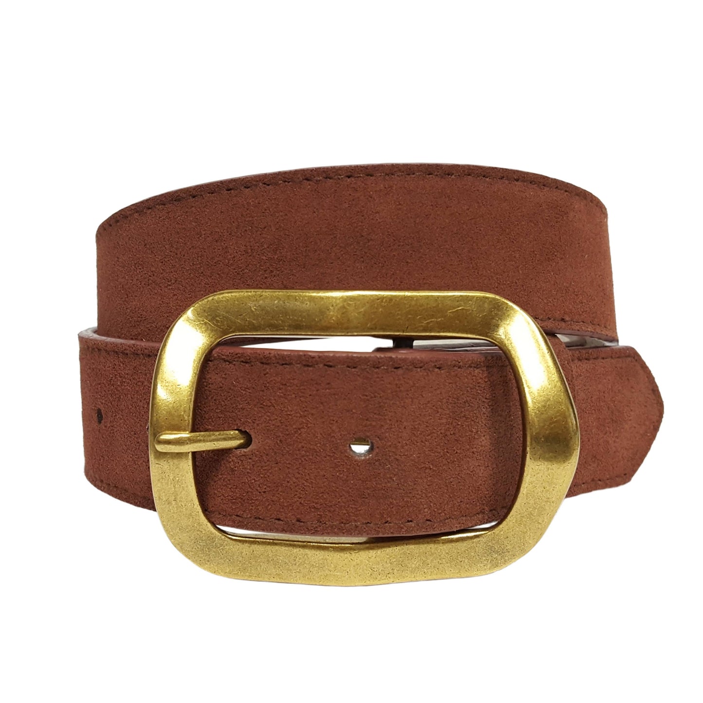Genuine Suede Leather Belt With Timeless Rectangular Buckle