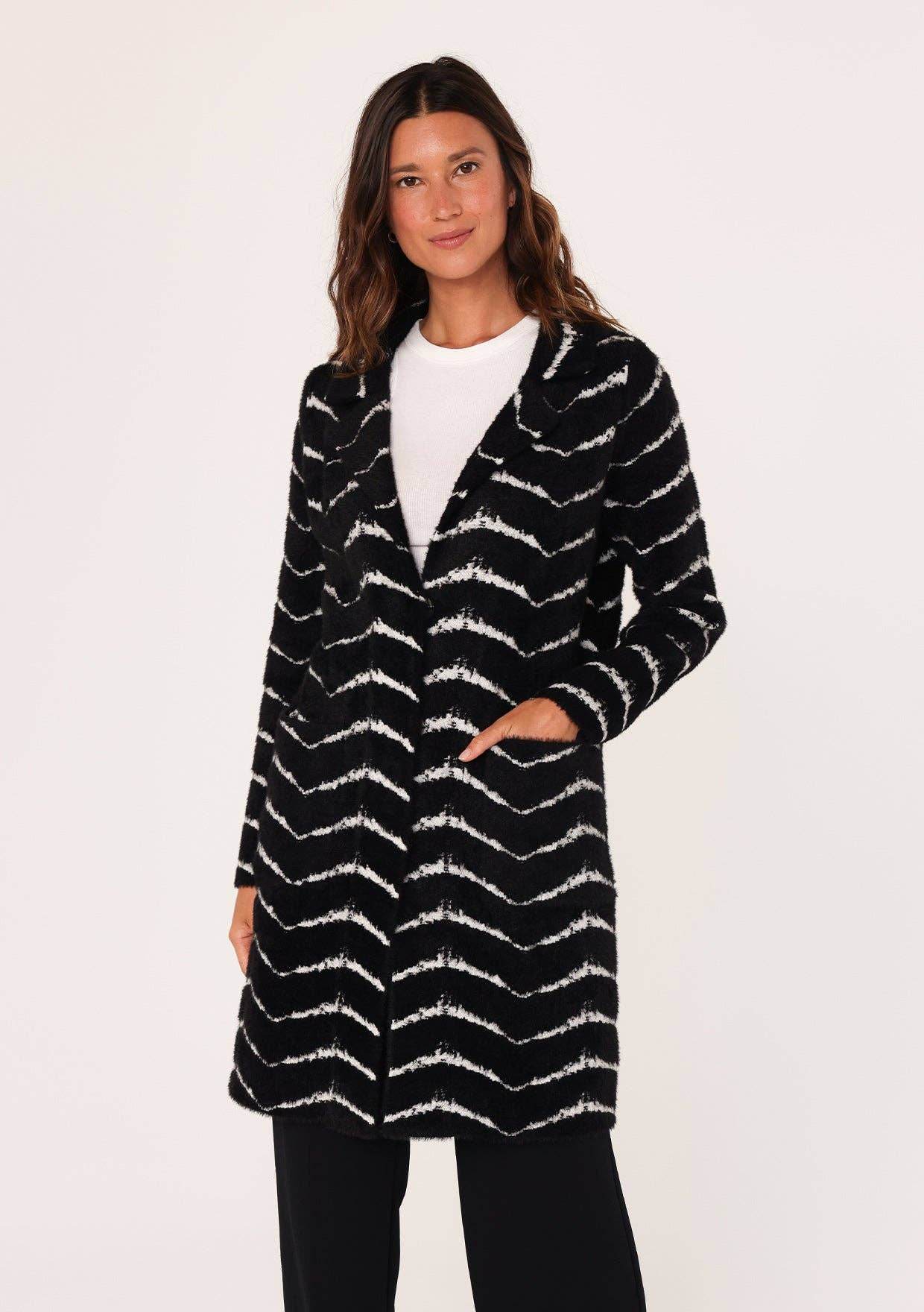 Fuzzy Chevron Jacquard Button Front Cardigan - SAUVAGE ZSA™