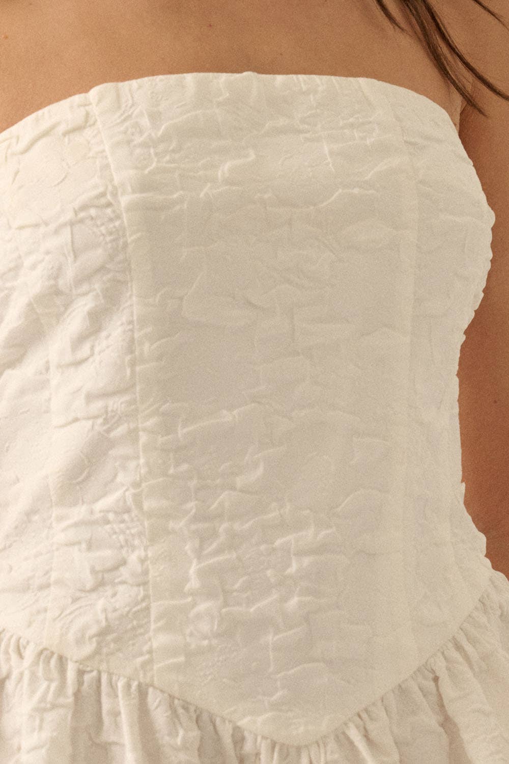 White Floral Dropwaist Mini Strapless Dress