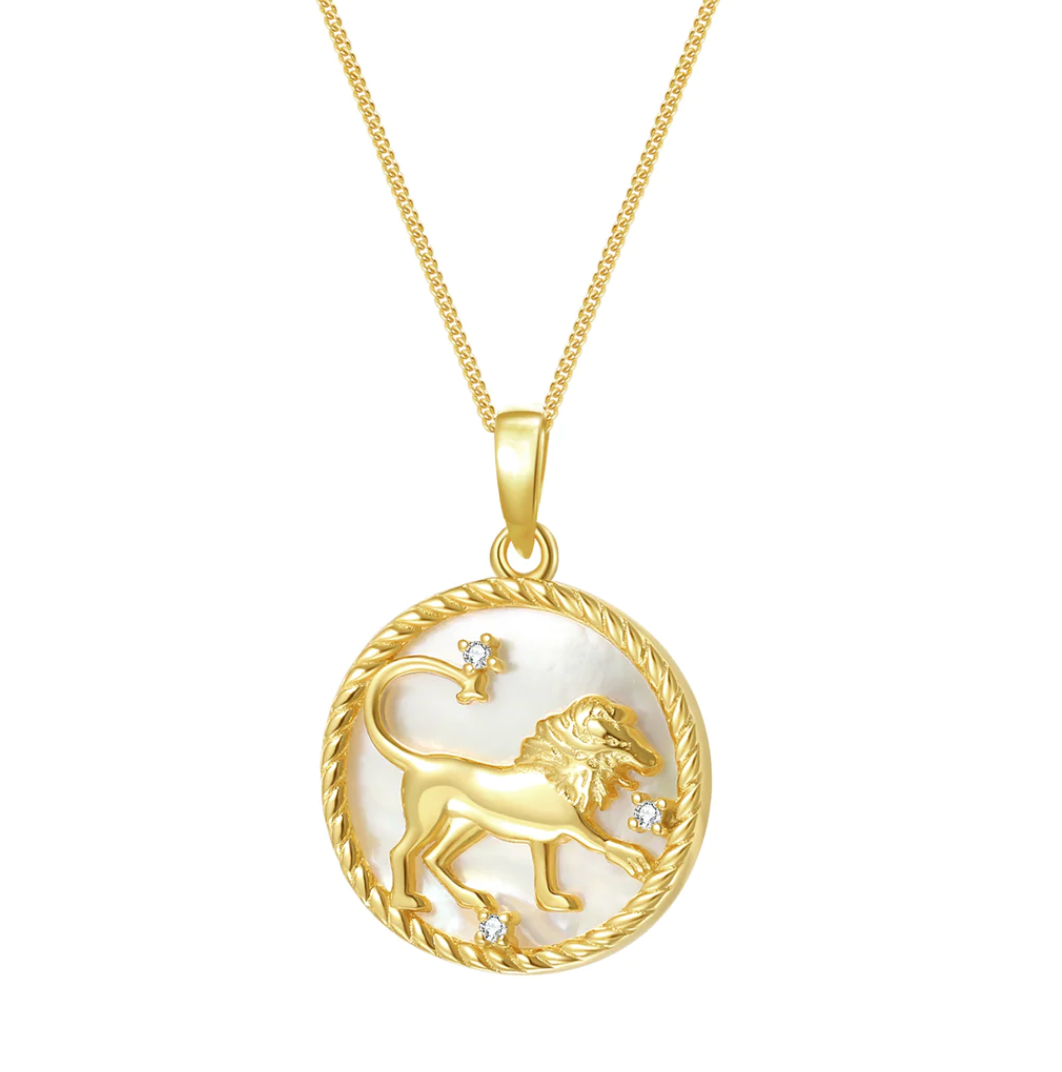 Leo Astrological Zodiac Coin Necklace - Mother of Pearl Collection