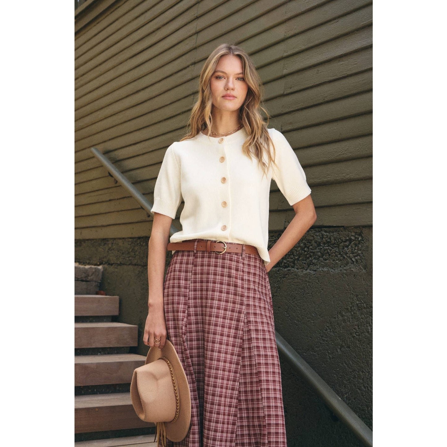 Heritage Plaid Flare Maxi Skirt with Belt