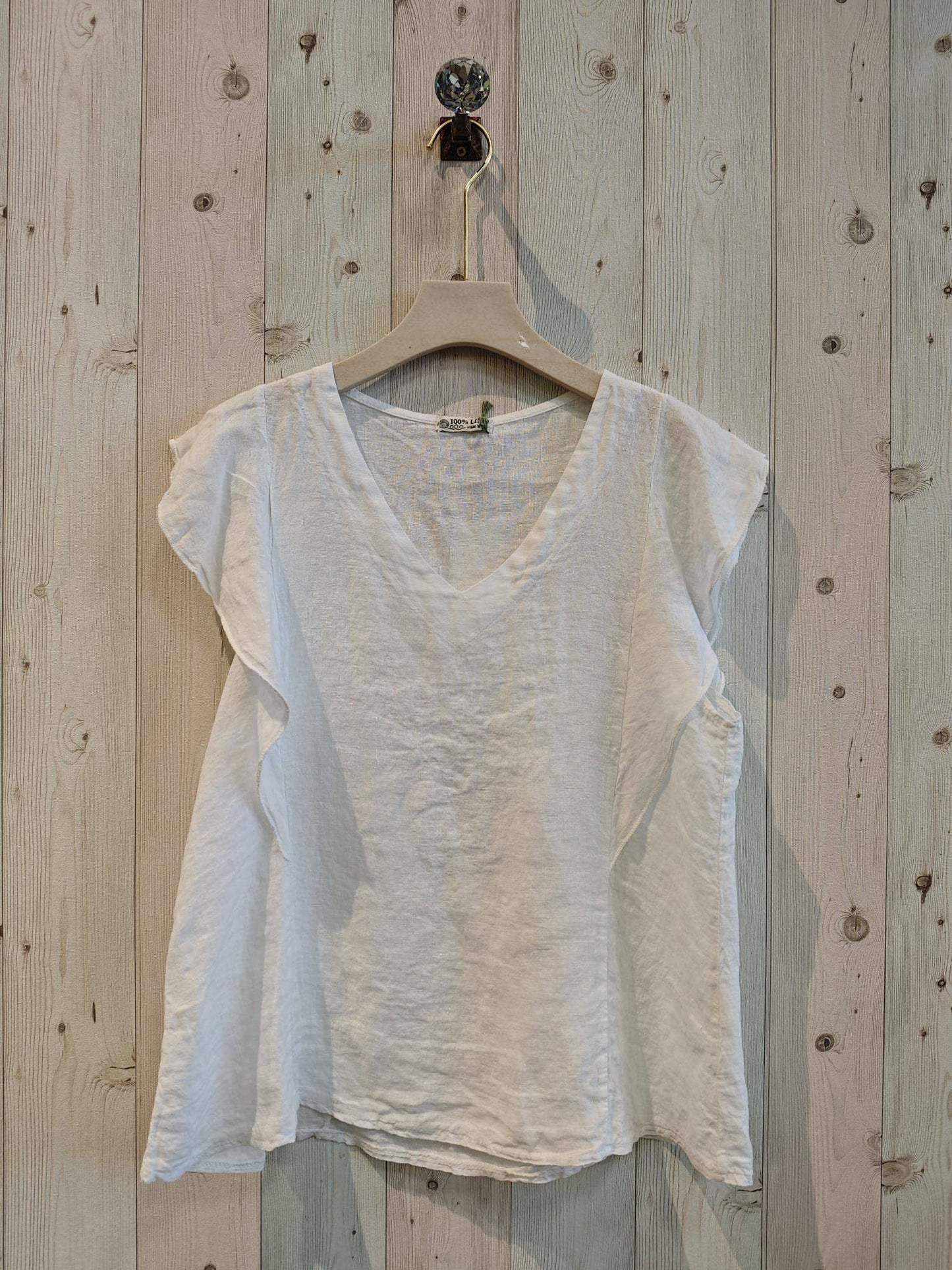 Earthy Linen Ruffle Sleeve Blouse