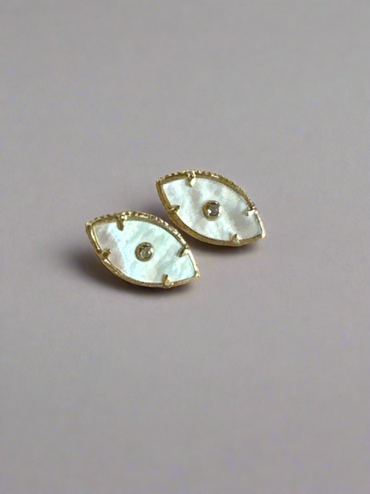 Parisienne Gold & Mother of Pearl Stud Eye Earrings