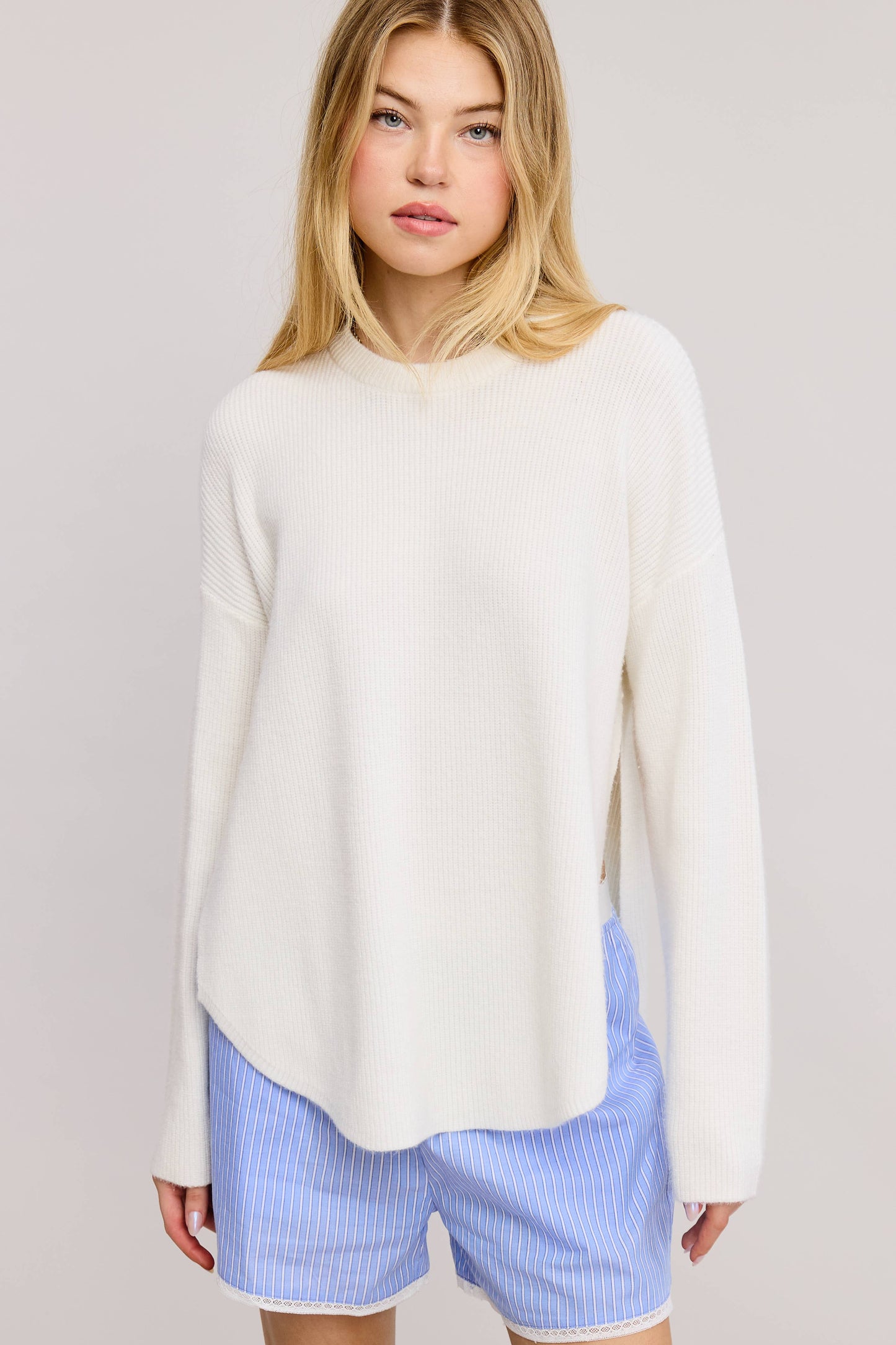 Cozy Knit Sweater with Dual Side Slit