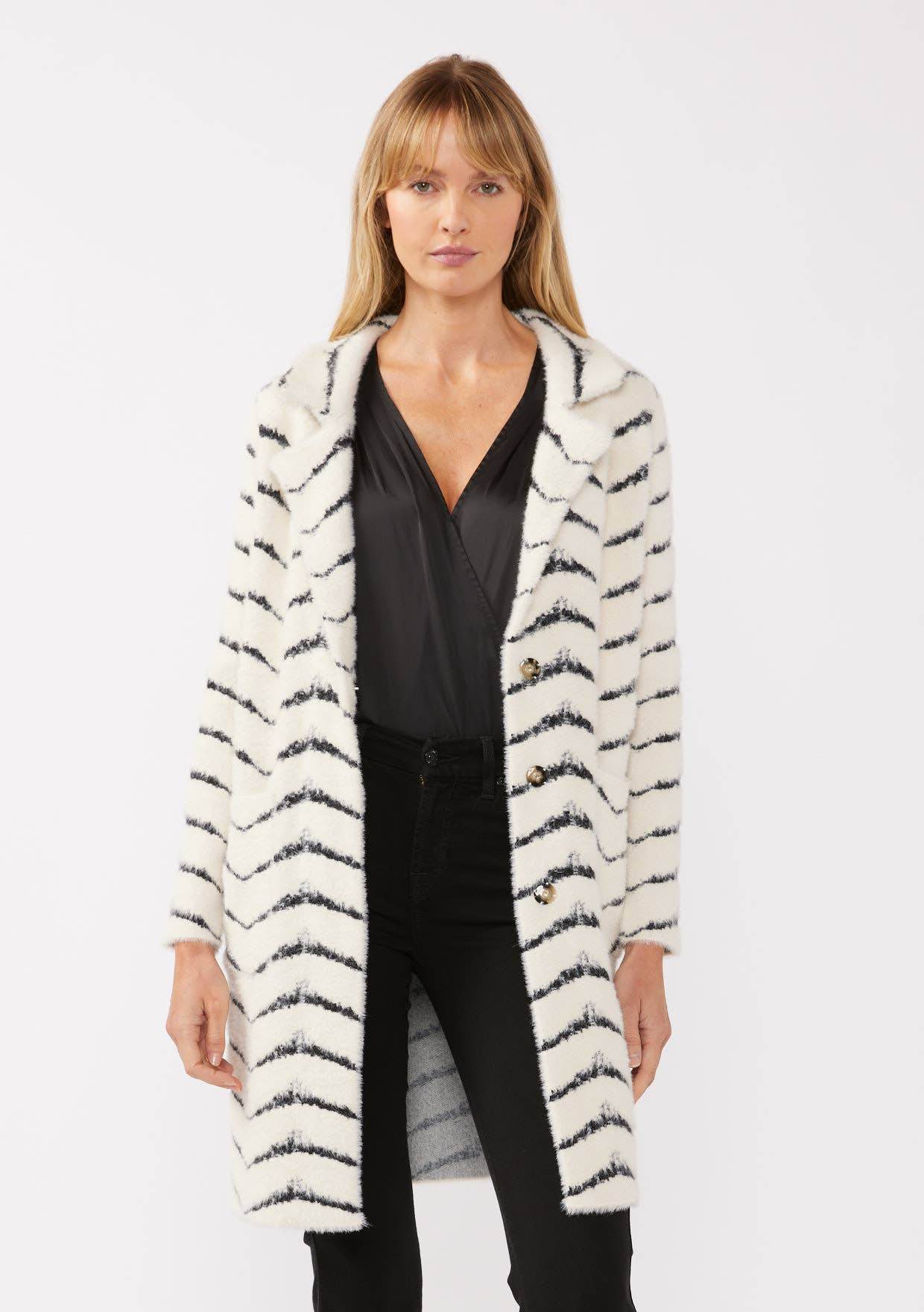 Fuzzy Chevron Jacquard Button Front Cardigan - SAUVAGE ZSA™