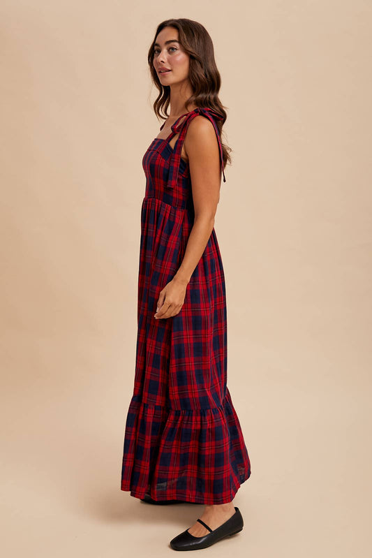 Tartan Red Plaid Cotton Maxi Dress