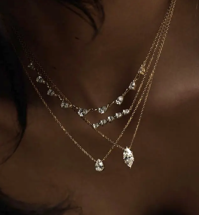Solitaire Collection- Steel 14K gold - Layering Necklace 