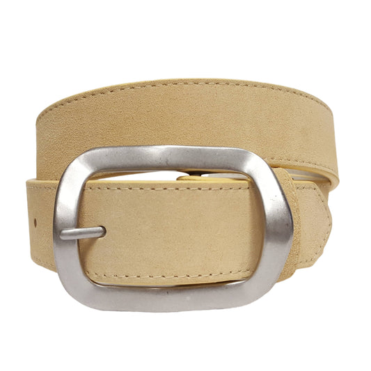Genuine Suede Leather Belt With Timeless Rectangular Buckle