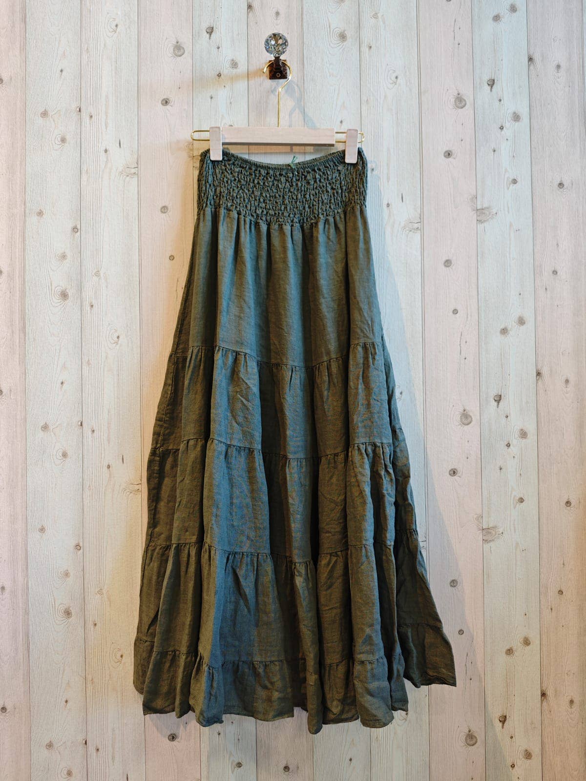 Italian Linen Tiered Bohemian Maxi Skirt