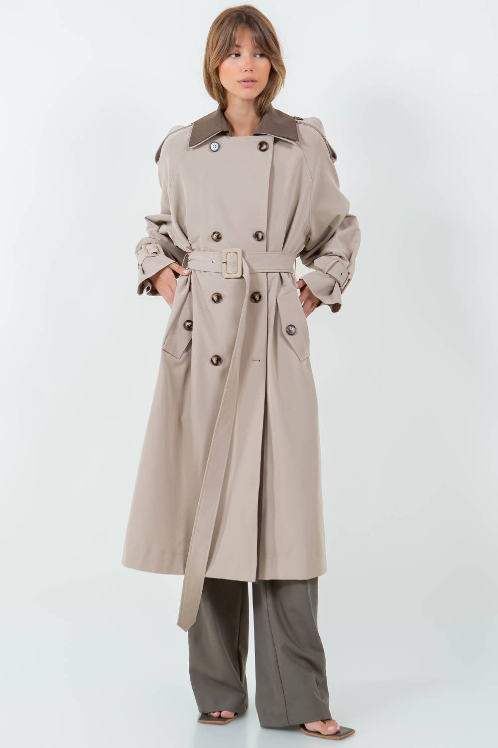 CONTRAST DOUBLE BREASTED TRENCH COAT