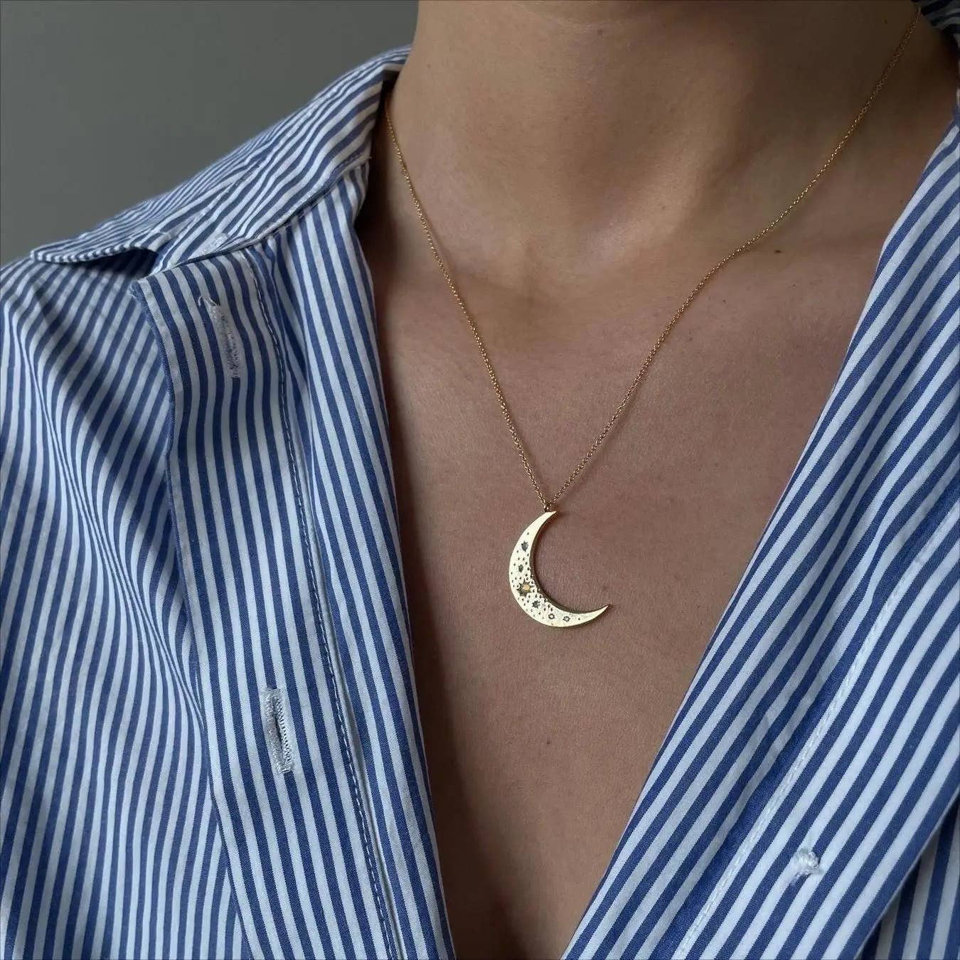 14K Crescent Moon Pendant Necklace With Opals and Crystal