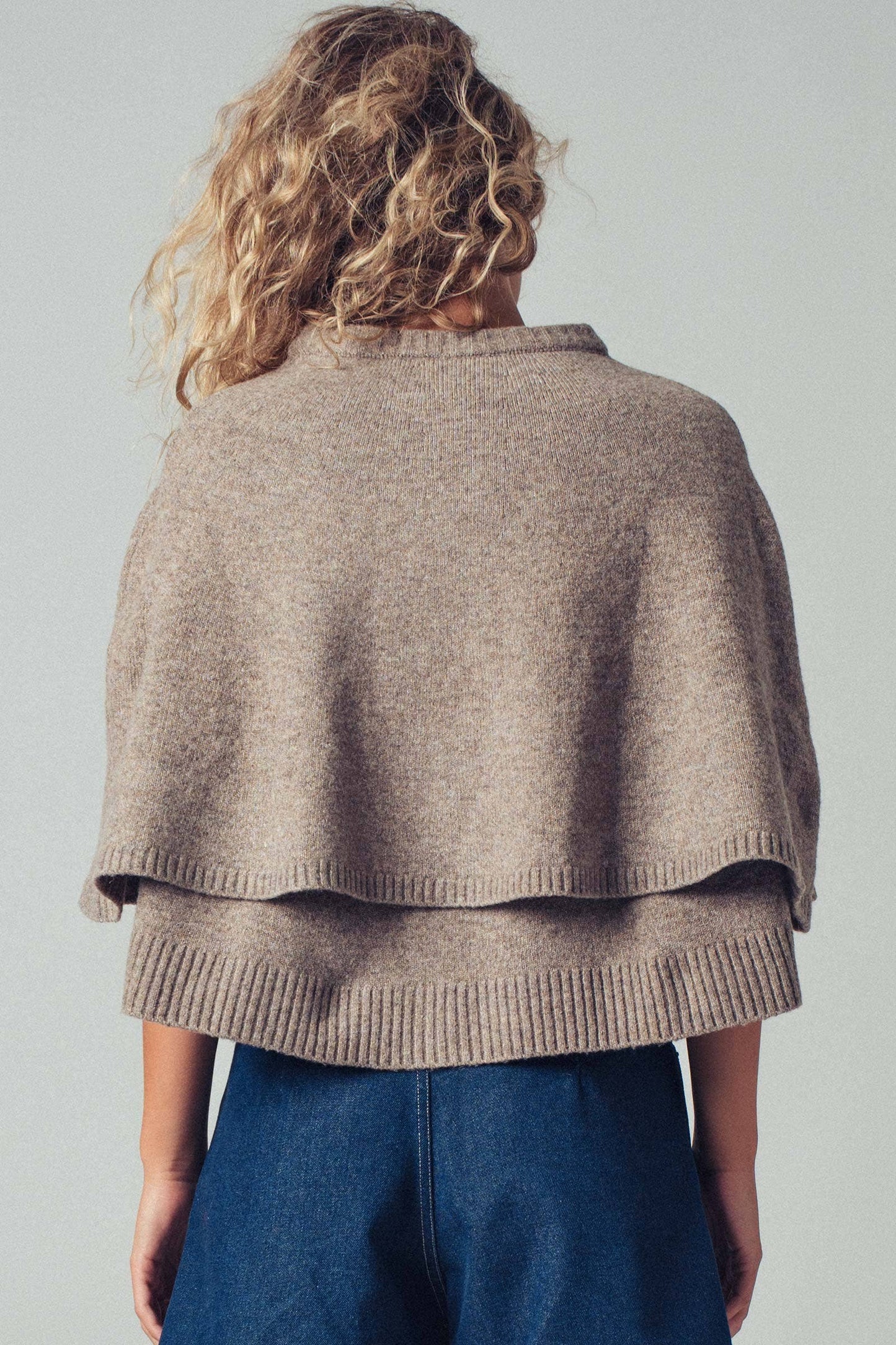 Wool Blend Button-Front Sweater Cape