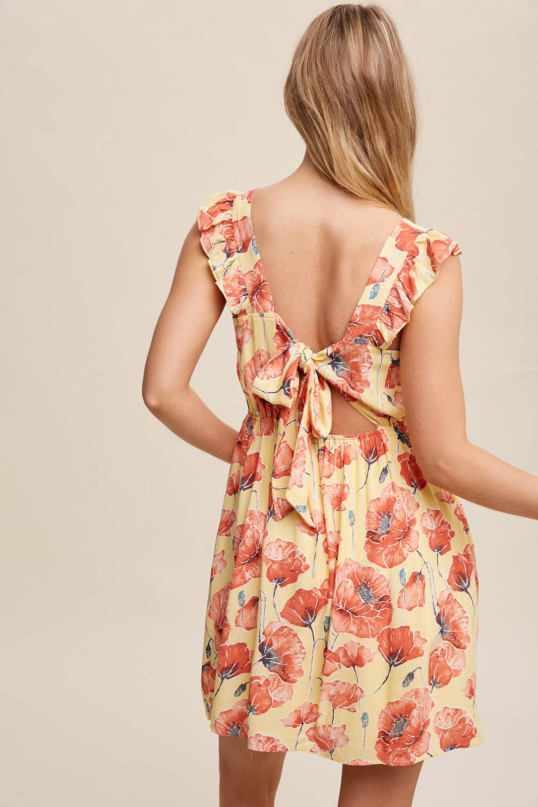 Poppy Floral Ruffle Strap Tie-Back Mini Dress