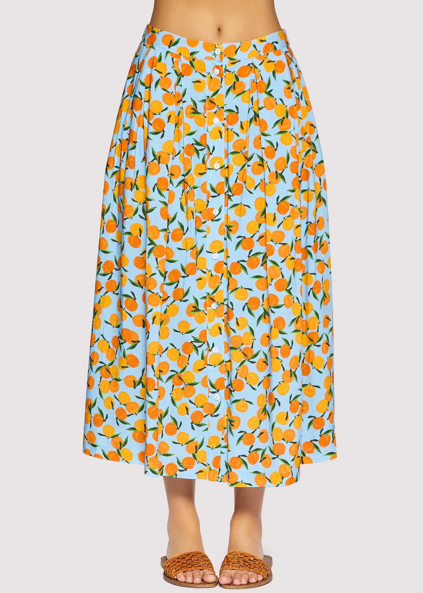 Citrus Print Orange Soiree Midi Skirt