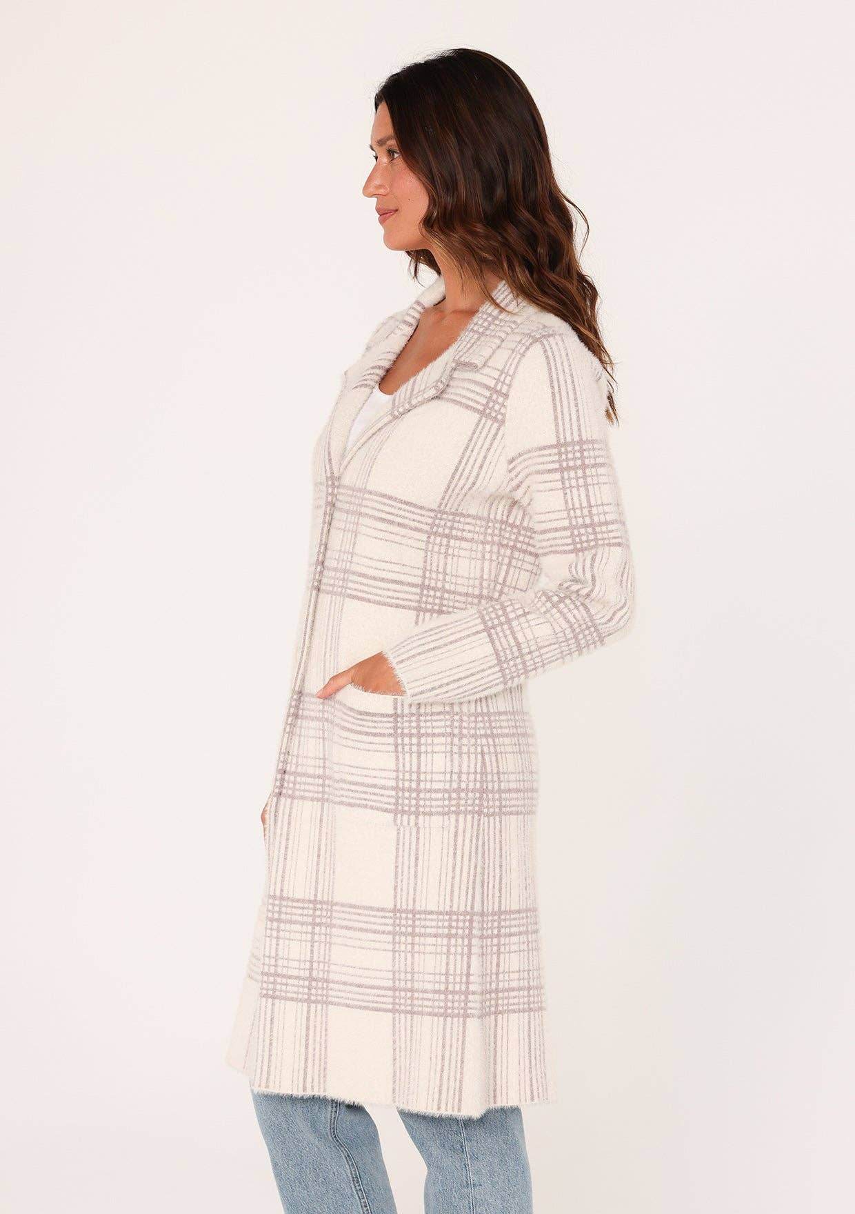Long Fuzzy Plaid Collared Coatigan - SAUVAGE ZSA™