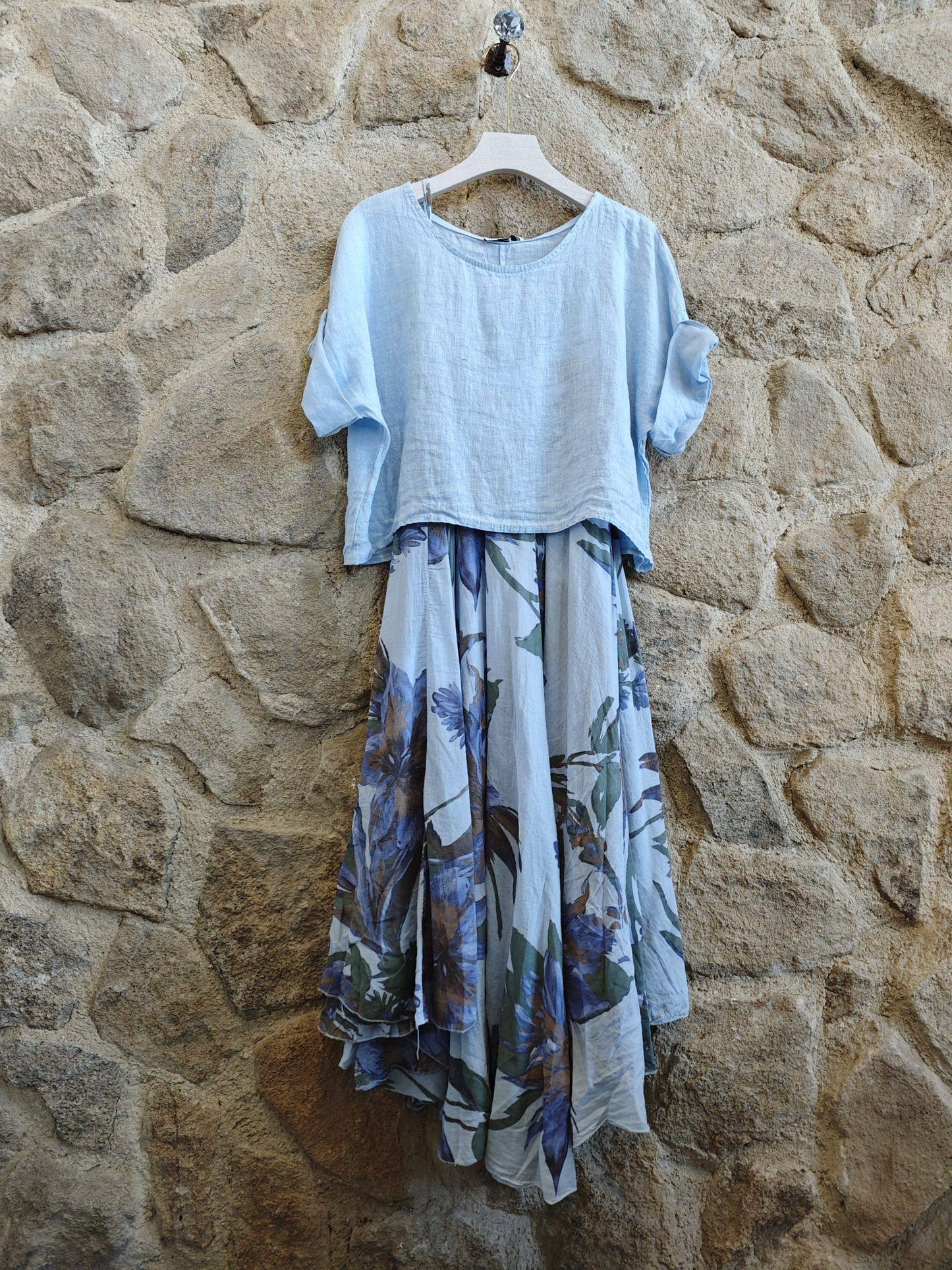 Floral 2-piece Dress Set 100% Italian Linen