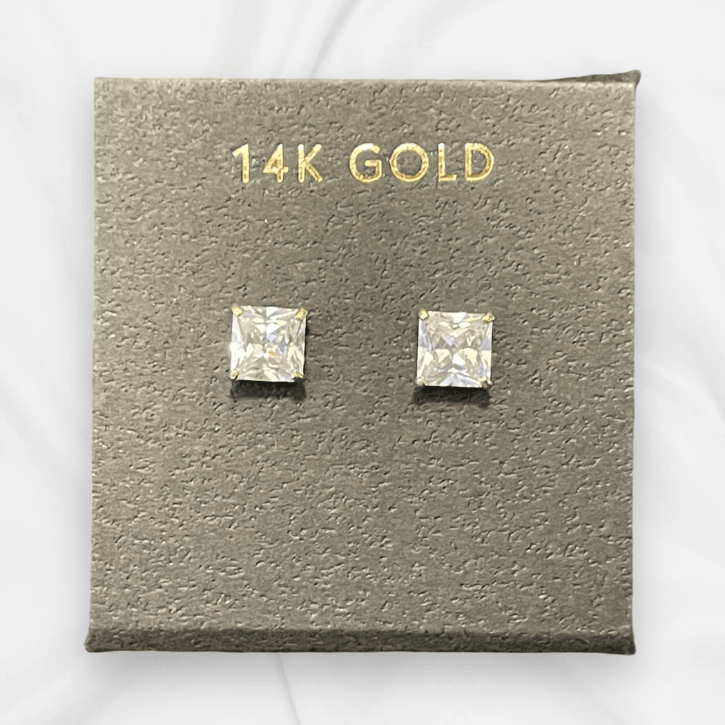 14K Gold Princess Cut Stud Earrings - SAUVAGE ZSA™