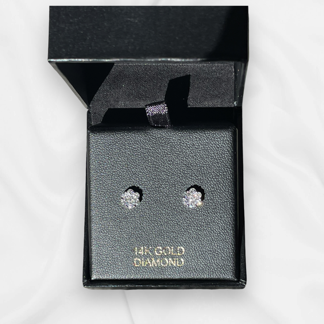 Classy and elegant 14K White Gold Floral Stud Earrings with .06 CT Diamonds (TW)