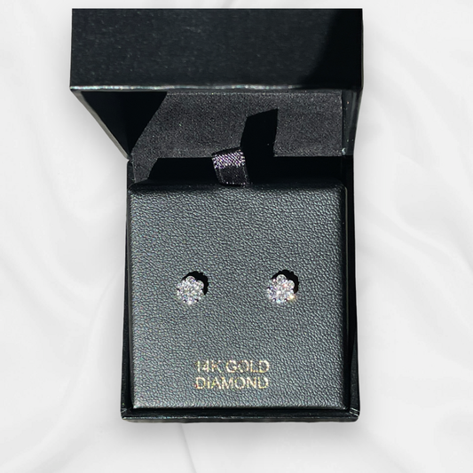 Classy and elegant 14K White Gold Floral Stud Earrings with .06 CT Diamonds (TW)