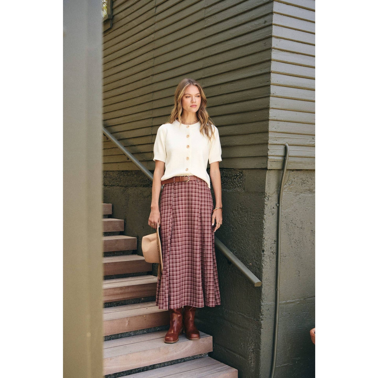Heritage Plaid Flare Maxi Skirt with Belt